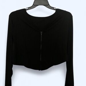 Black Long Sleeve Zip-Up Crop Top